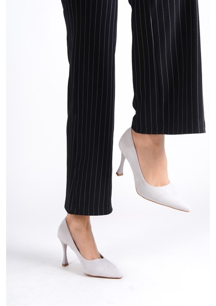 Hakiki Deri MB970-GR Kadın İnce 9 cm Topuklu Gri Süet Stiletto & Topuklu Ayakkabı modelleri