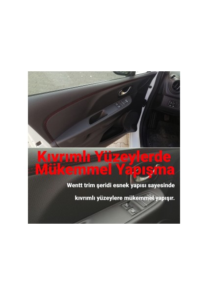 Araç Içi Kırmızı Dikiş Detaylı Kendinden Yapışkanlı Deri Trim Şerit 2,5 Metre
