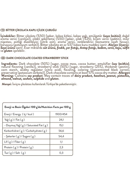 Bitter Çikolatalı Çilek Çubukları 80g