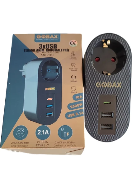 Termal Akım Korumalı Akıllı Priz 2Xusb -1Type-C Mg-102