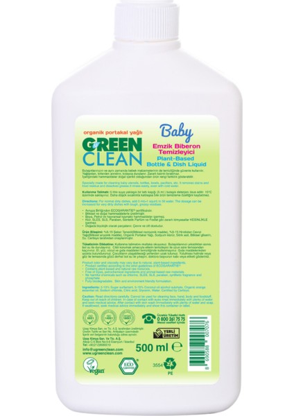 U Green Clean Baby Bebek Biberon Emzik Temizleyici 2 x 500 ml