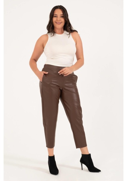 Suni Deri Beli Lastikli Cepli Pantolon