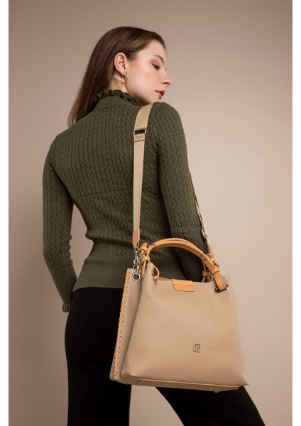 4 Bölmeli Büyük Boy Örgülü Model Ayarlanabilir Askılı Kadin Omuz Cantasi 4031 Kum Vizon indirimleri