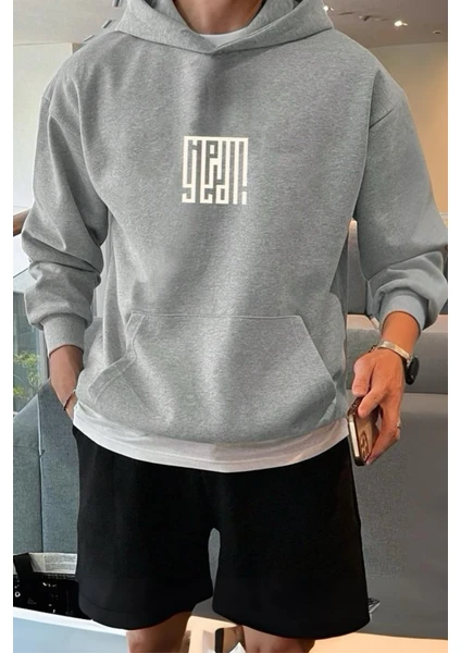 Yeah Square Ön Baskılı Pamuklu Erkek Sweatshirt