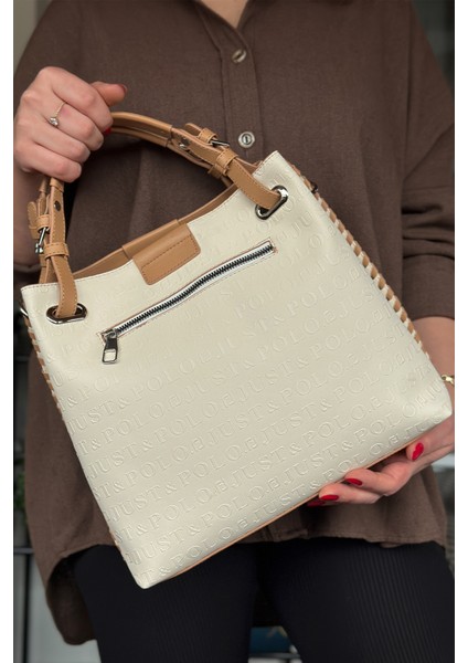 4 Bölmeli Büyük Boy Örgülü Model Ayarlanabilir Askılı Kadin Omuz Cantasi 4031 Krem indirimleri