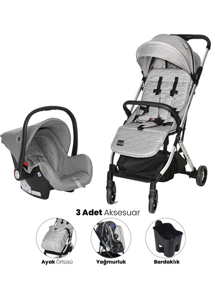 Myla Kabin Boy & Travel Set Bebek Arabası - Grey