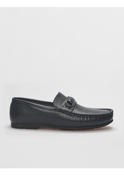 Deri Lacivert Tokalı Erkek Loafer