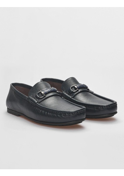Deri Lacivert Tokalı Erkek Loafer