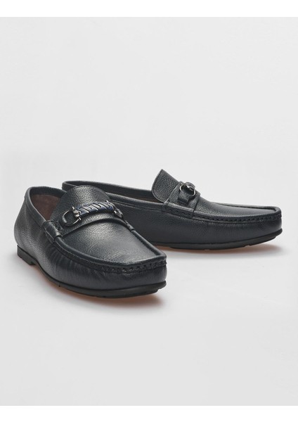 Deri Lacivert Tokalı Erkek Loafer