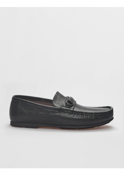 Deri Siyah Tokalı Erkek Loafer