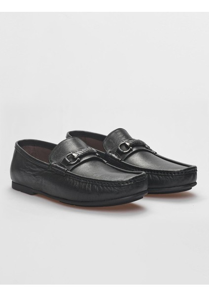 Deri Siyah Tokalı Erkek Loafer
