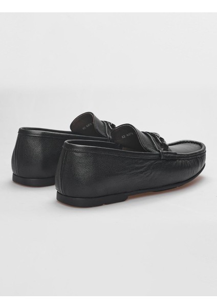 Deri Siyah Tokalı Erkek Loafer