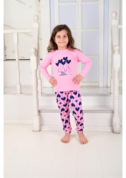 Kız Çocuk Uzun Kollu Pijama Takımı Ballon Hearth Pembe fiyatları