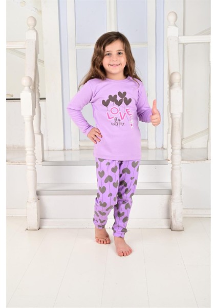 Kız Çocuk Uzun Kollu Pijama Takımı Ballon Hearth Lila