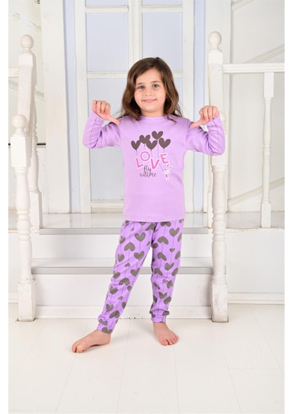 Kız Çocuk Uzun Kollu Pijama Takımı Ballon Hearth Lila