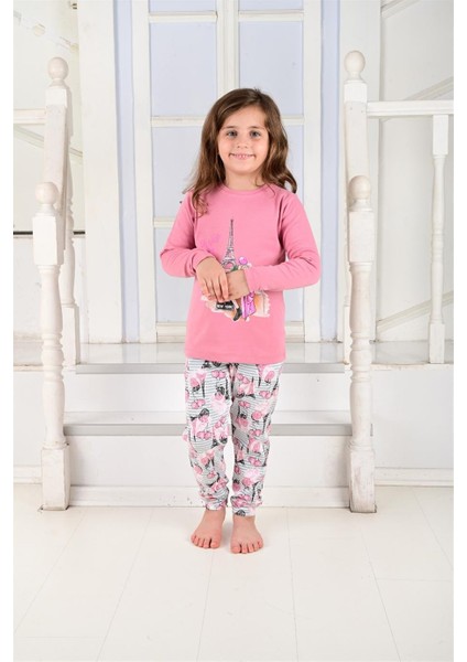 Kız Çocuk Uzun Kollu Pijama Takımı Paris Girl Nar modelleri