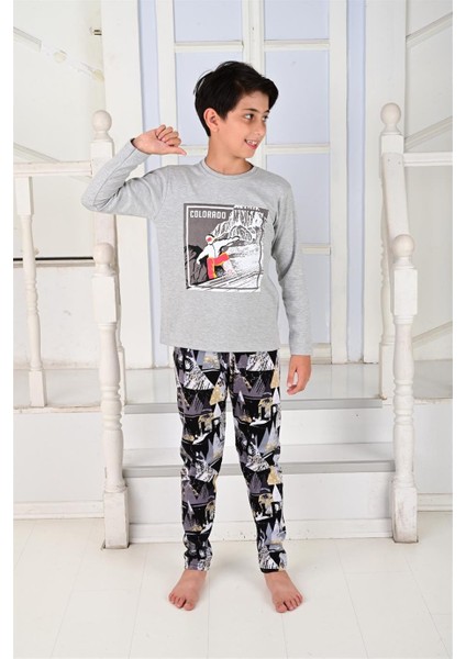 Erkek Çocuk Uzun Kollu Pijama Takımı Colarado Gri