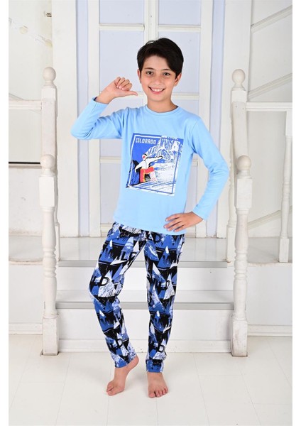 Erkek Çocuk Uzun Kollu Pijama Takımı Colarado Mavi