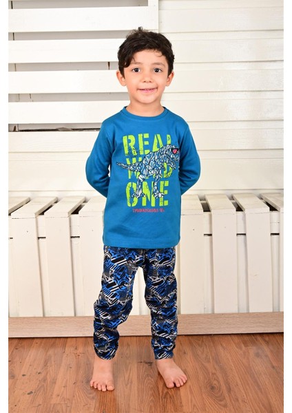Erkek Çocuk Uzun Kollu Pijama Takımı Dino Rex Indigo
