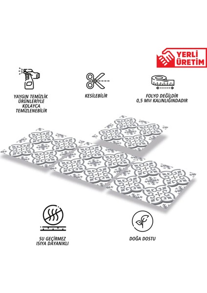 Kendinden Yapışkanlı Mutfak Banyo Kaplama Geometrik 036 Desenli Pvc Karo 30x30 cm 11 Adet 1m2