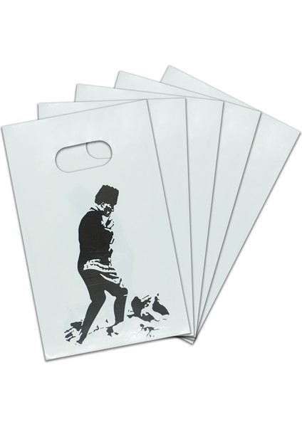 El Geçmeli Atatürk Baskılı Beyaz Plastik Çanta 20X13 cm fiyatları
