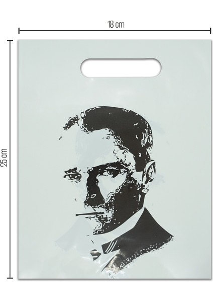 El Geçmeli Atatürk Baskılı Beyaz Plastik Çanta 25X18 cm