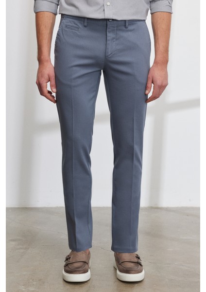 Erkek Petrol Slim Fit Dar Kesim Yan Cepli Pamuklu Esnek Armürlü Pantolon