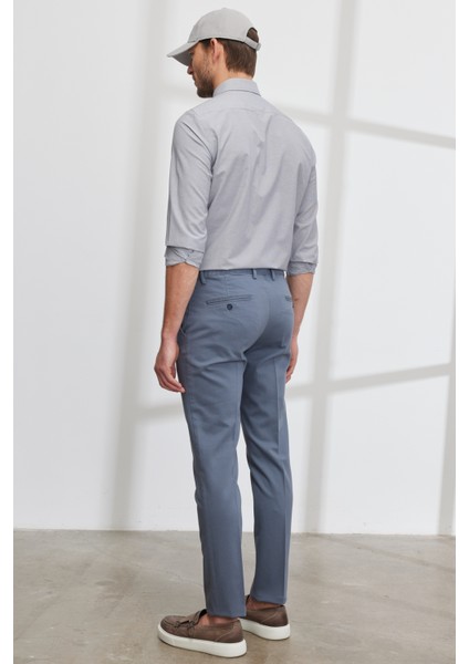 Erkek Petrol Slim Fit Dar Kesim Yan Cepli Pamuklu Esnek Armürlü Pantolon