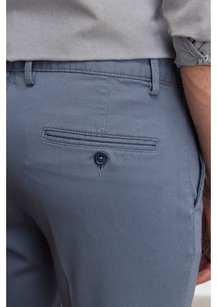 Erkek Petrol Slim Fit Dar Kesim Yan Cepli Pamuklu Esnek Armürlü Pantolon