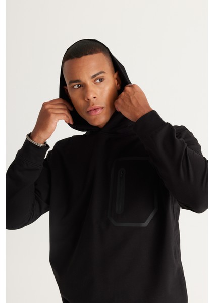 ALTINYILDIZ CLASSICS Erkek Siyah Standart Fit Normal Kesim Kapüşonlu Pamuklu Sweatshirt
