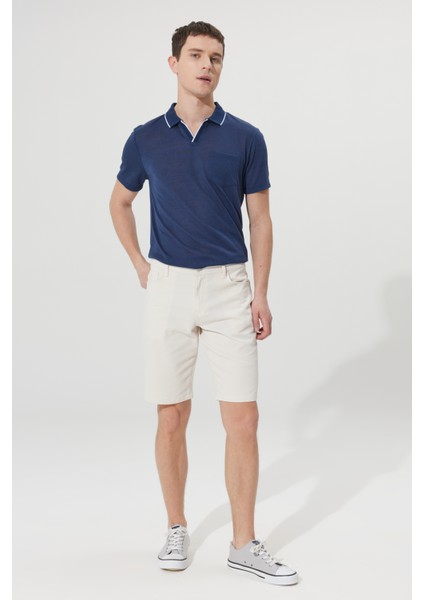 Slim Fit Dar Kesim 5 Cep Armürlü Şort