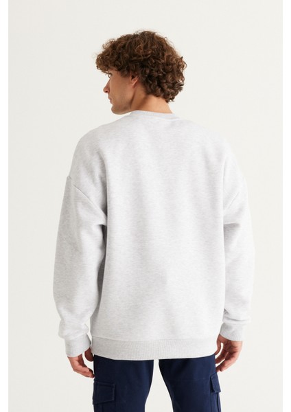 Erkek Kar Melanj Oversize Fit Bol Kesim Pamuklu Içi Polarlı 3 Iplik Bisiklet Yaka Sweatshirt indirimleri
