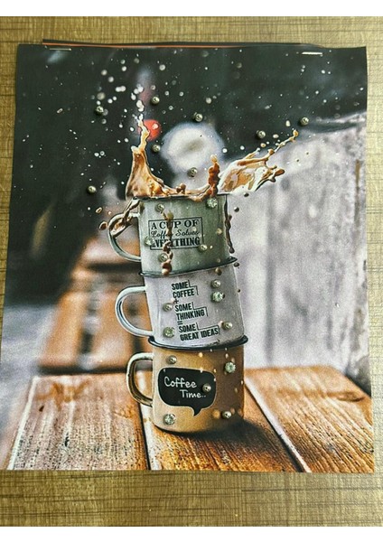 24X20 cm 3 Boyutlu Taşlı Boncuklu Coffee Arma Yama Dikiş Hobi Aksesuarı