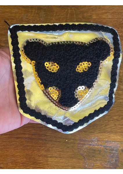 11X11 cm Gümüş Deri Sarı Payetli Kaplan Aplike Arma Yama Dikiş Hobi