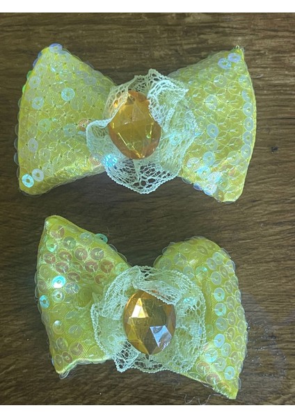 2 Li 7x2 cm Payetli Şişme Kabarık Fiyonk Aplike Çanta Tasarım Malzemesi