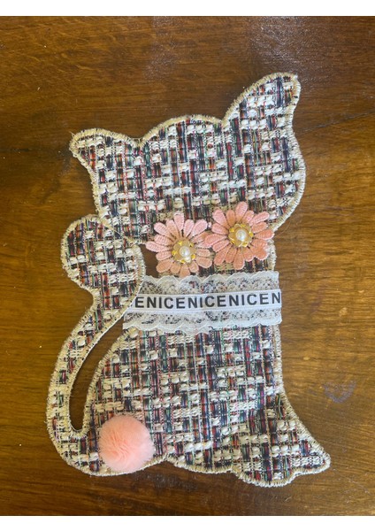 22X12 cm Dokuma Kabartma Kedi Aplike Arma Nakış Dikiş Malzemesi