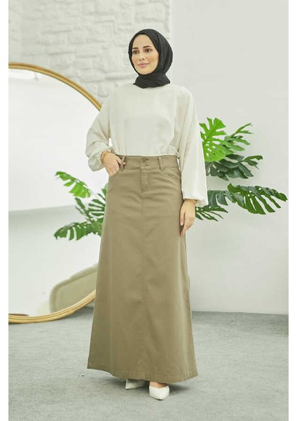 2254- Klasik Gabardin Etek Haki