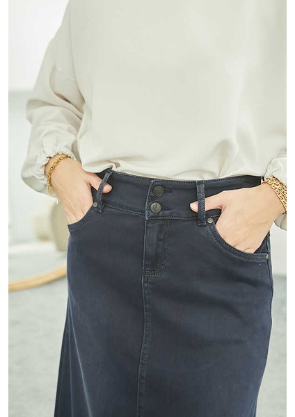 2254 DENIM Klasik Etek İndigo fırsatları