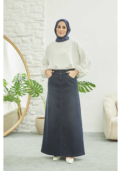 2254 DENIM Klasik Etek İndigo indirimleri