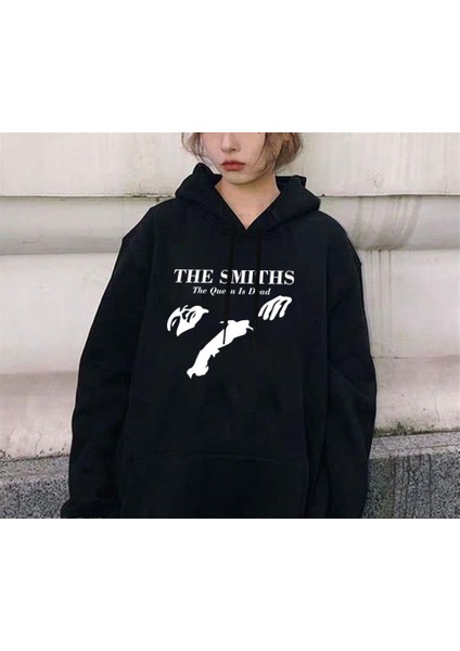 The Smiths Baskılı Siyah Oversize Kapüşonlu Sweatshirt