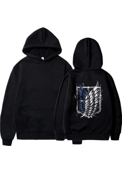 Attack On Titan New Logo Sırt Baskılı Siyah Oversize Kapüşonlu Sweatshirt fiyatları