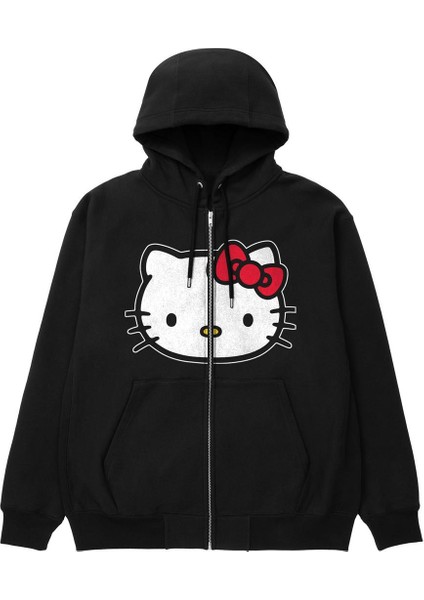 Hello Kitty Head Baskı Oversize Fermuarlı Siyah Kapüşonlu Hırka fiyatları