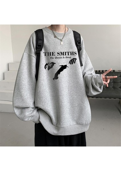 The Smiths Baskılı Gri Unisex Oversize Bisiklet Yaka Sweatshirt