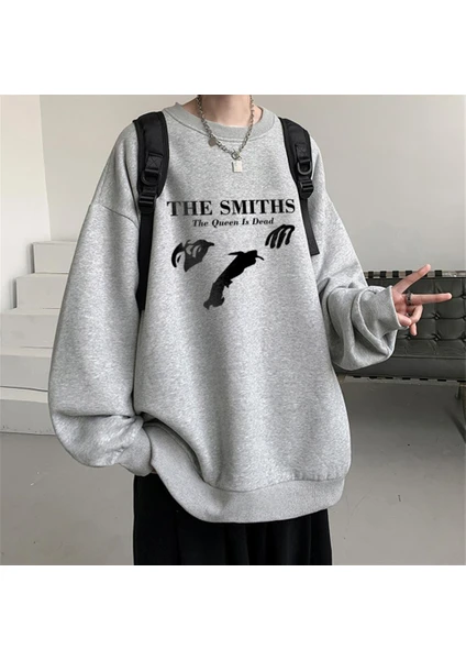 Touz Moda  The Smiths Baskılı Gri Unisex Oversize Bisiklet Yaka Sweatshirt