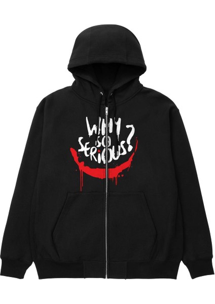 Why So Serious Baskılı Oversize Fermuarlı Siyah Kapüşonlu Hırka fiyatları