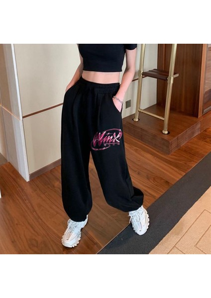 Winx Club Baskılı Oversize Unisex Siyah Eşofman Altı