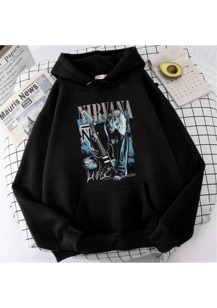 Nirvana Poster Baskılı Siyah Oversize Kapüşonlu Sweatshirt fiyatları