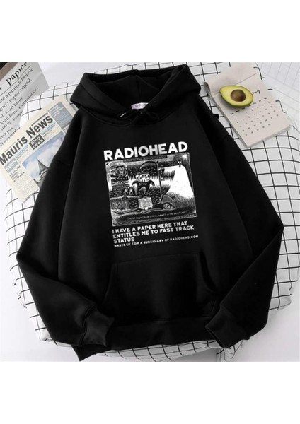 Radiohead Baskılı Siyah Oversize Kapüşonlu Sweatshirt fiyatları