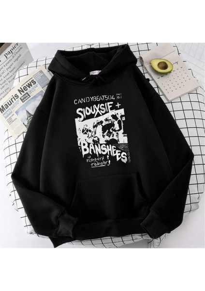 Siouxsie Banshees Baskılı Siyah Oversize Kapüşonlu Sweatshirt fiyatları