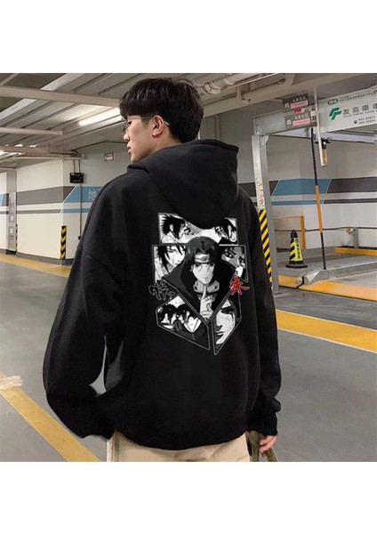 Naruto Itachi Collage Sırt Baskılı Siyah Oversize Kapüşonlu Sweatshirt
